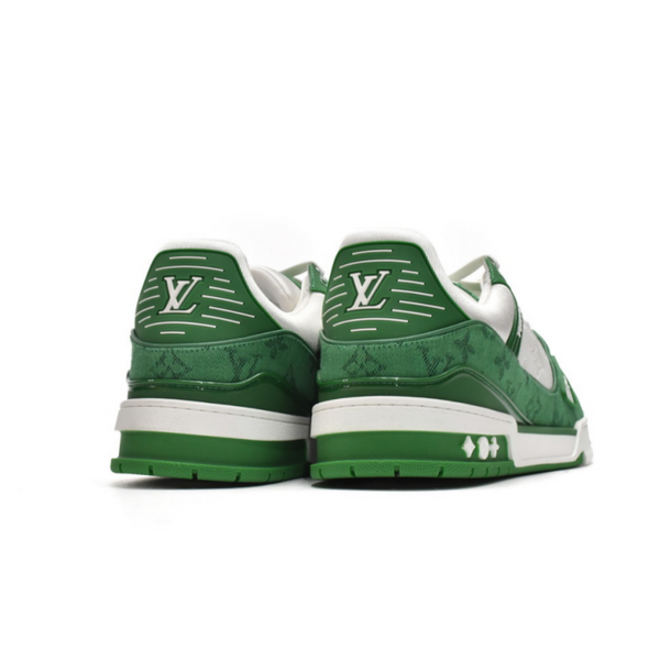 L.V Trainer Green Monogram Denim White Sports Shoe